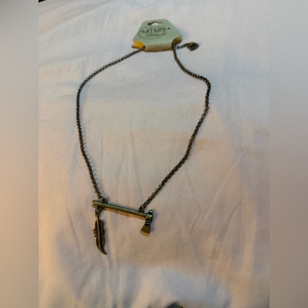 Arizona Jean Company Artura Bronze Necklace with Feather Charm NWT